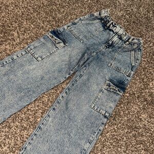 FOREVER 21 KIDS GIRLS SIZE 7/8 WIDE LEG CARGO DENIM JEANS